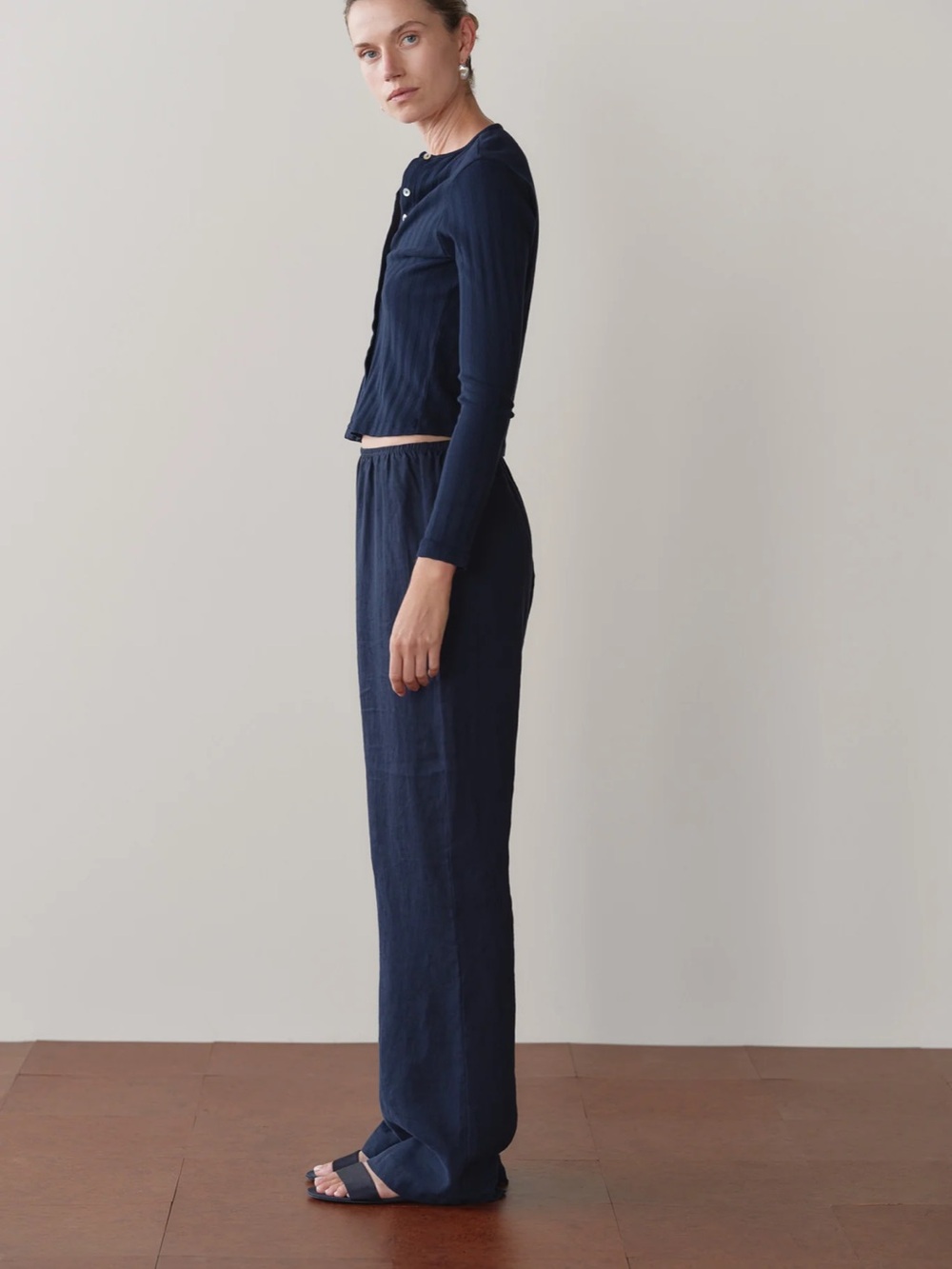 DONNI Navy Linen Simple Pant size XXS - Picture 2 of 7